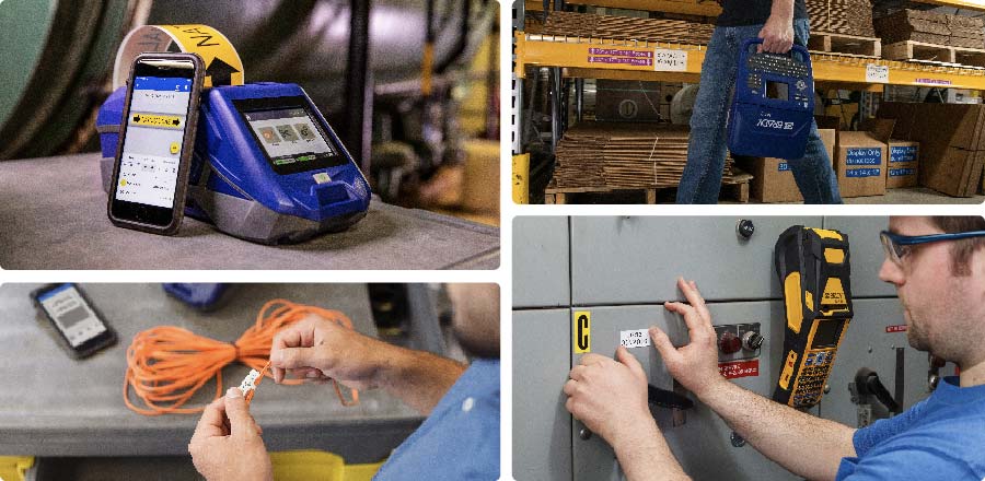 Un collage montrant les fonctionnalités des étiqueteuses M610, M611 et M710.